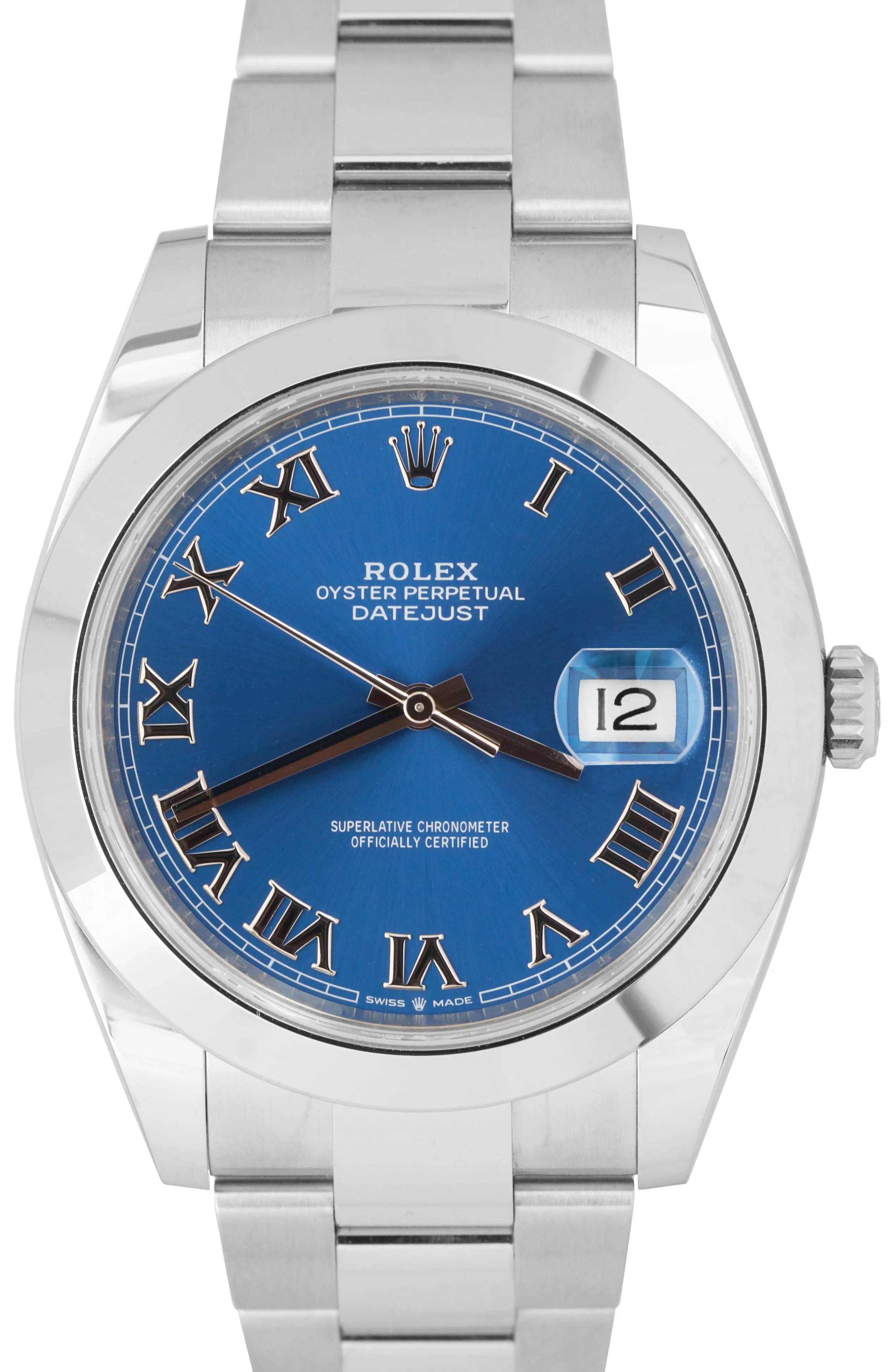 BRAND NEW 2021 Rolex DateJust 41 Blue Stainless Steel Smooth Oyster Watch 126300