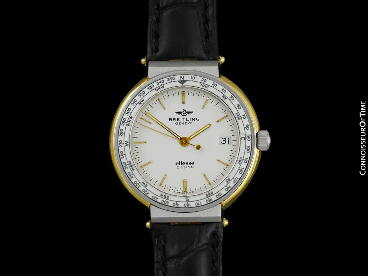 Breitling Ellesse Design Mens Wind Direction Bezel Watch, 82.270 - 18K Gold Plated & Stainless Steel