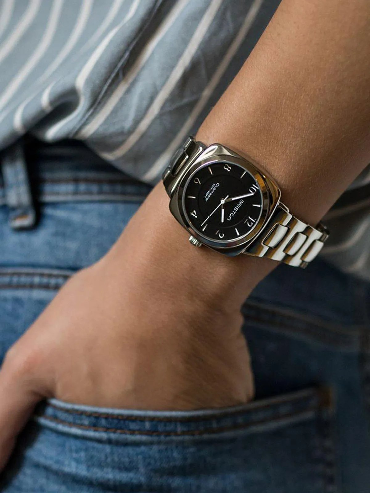 Briston Clubmaster Chic Steel Black Dial Steel Bracelet 36mm