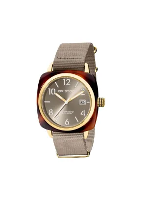 Briston Clubmaster Classic Acetate HMS Gold Grey Taupe Sunray Dial 40mm