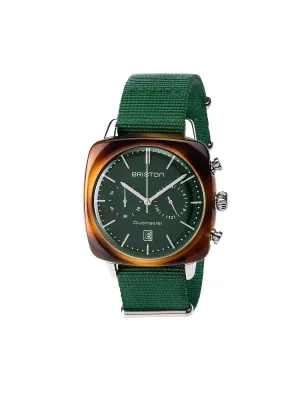 Briston Clubmaster Vintage Acetate Chronograph Tortoise Shell British Green Matt Dial British Green Nato Strap 40mm