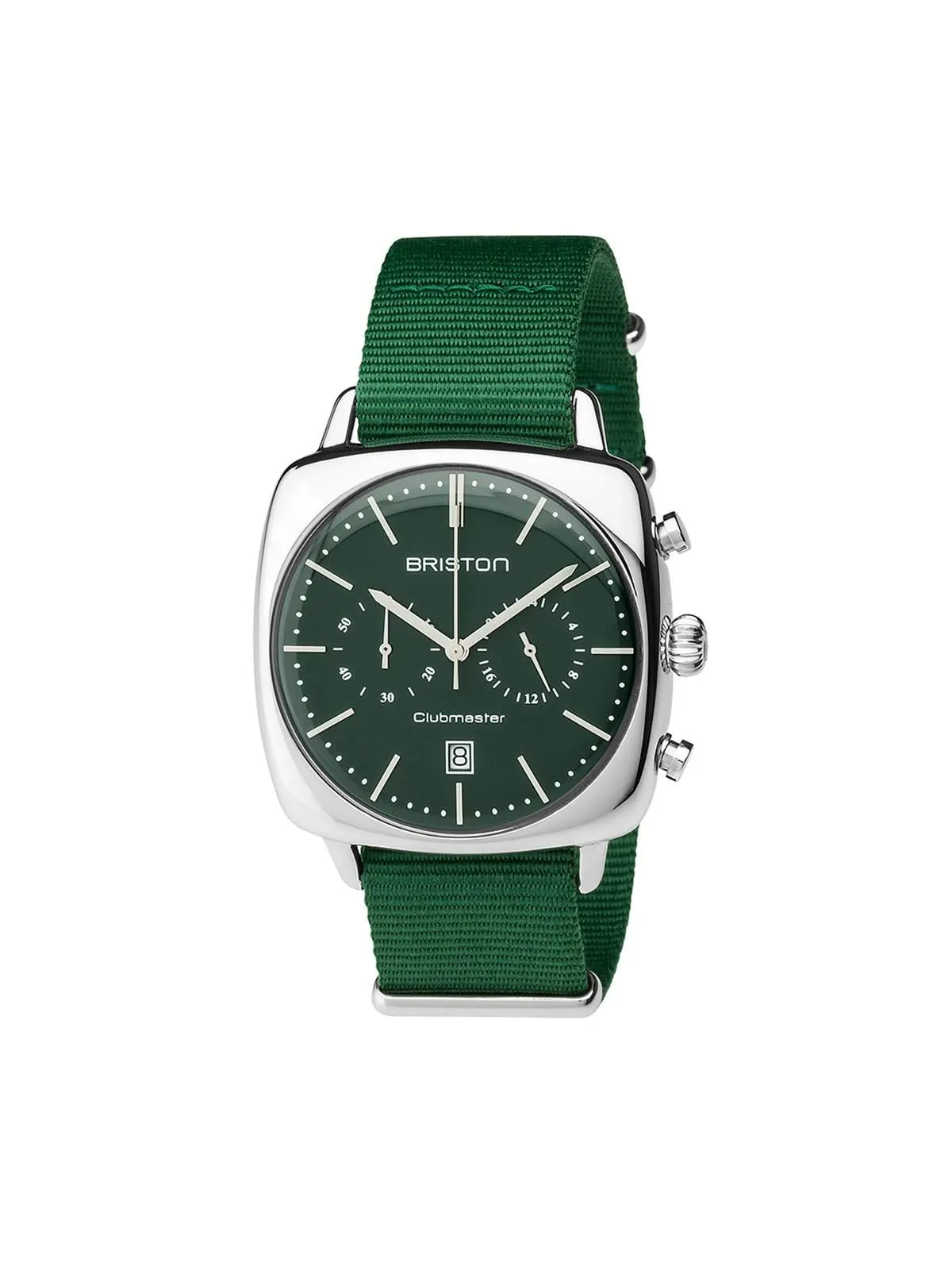 Briston Clubmaster Vintage Steel Chronograph British Green Matt Dial British Green Nato Strap 40mm