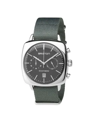 Briston Clubmaster Vintage Steel Chronograph Grey Matt Dial Grey Nato Strap 40mm