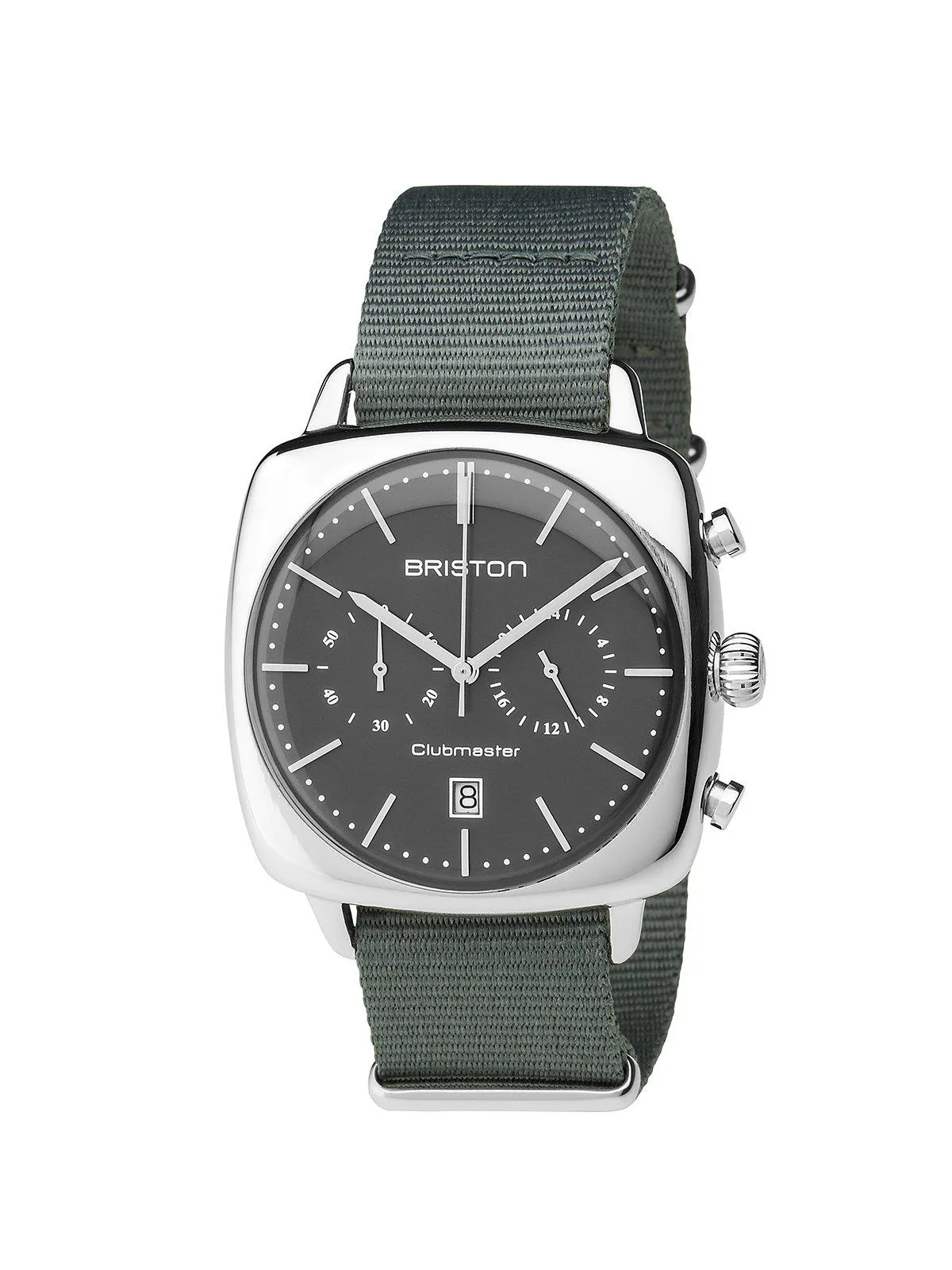 Briston Clubmaster Vintage Steel Chronograph Grey Matt Dial Grey Nato Strap 40mm