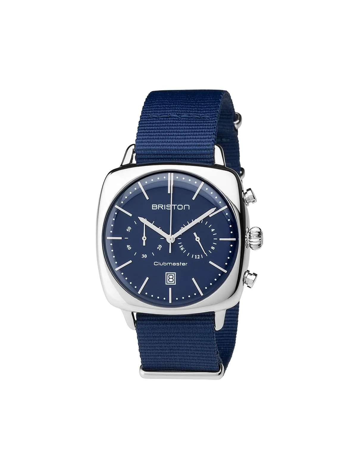 Briston Clubmaster Vintage Steel Chronograph Navy Blue Matt Dial Navy Blue Nato Strap 40mm