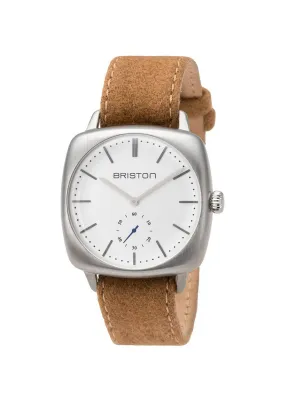Briston Clubmaster Vintage Steel Small Second White Dial Brown Flannel 40mm