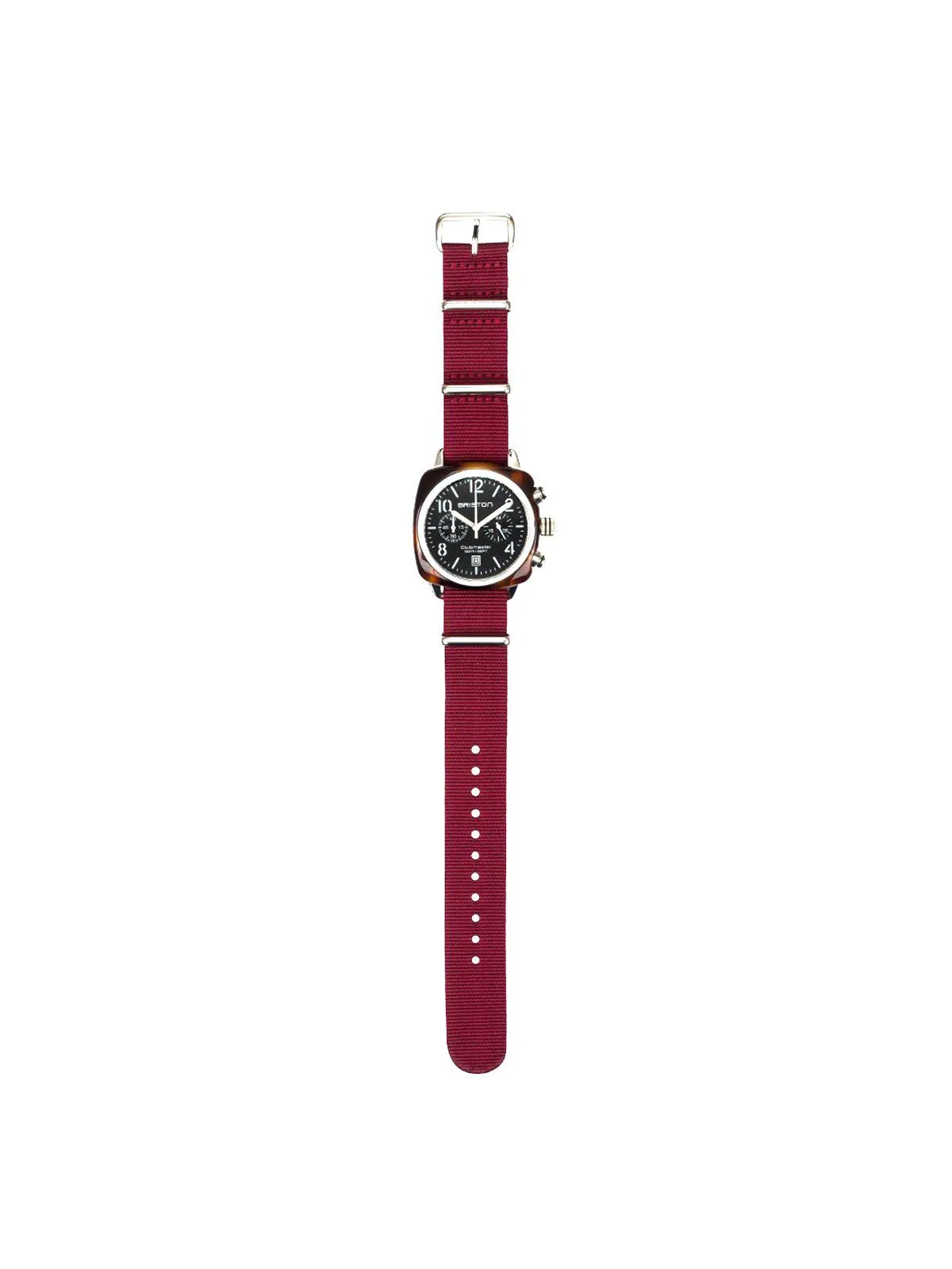 Briston Nato Strap Burgundy Polished Steel 20mm