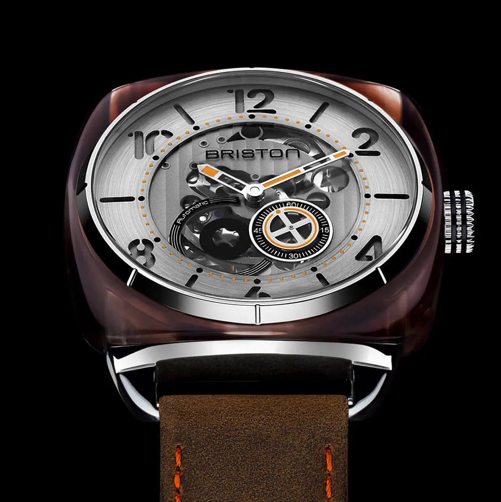 Briston Watch Streamliner Skeleton Amber Acetate