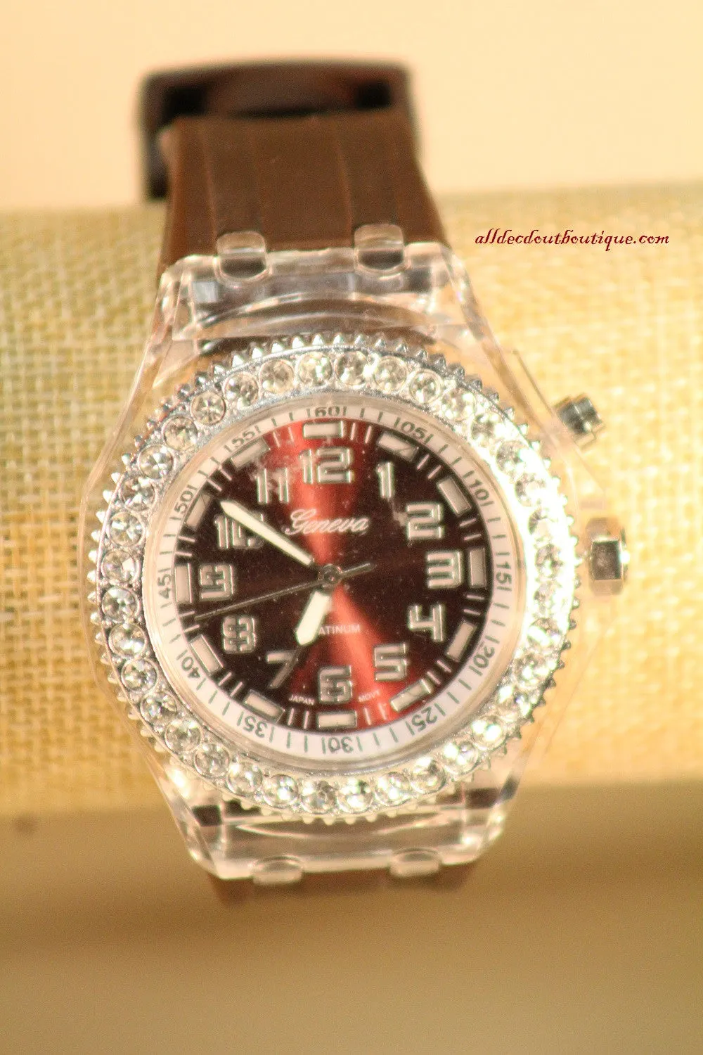 Brown/Brown Clear Rhinestones Large Face | Silicone Band with Clasp