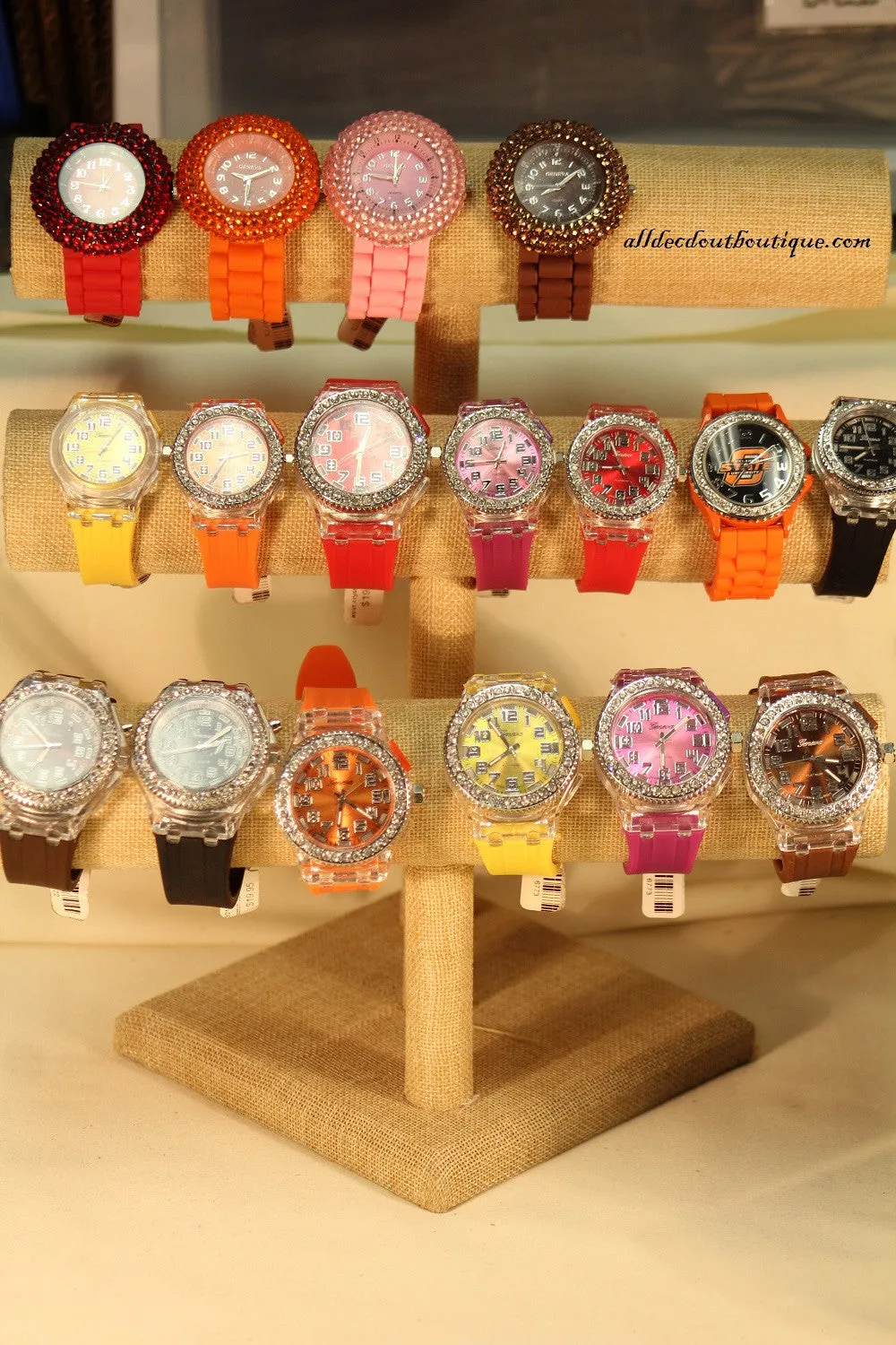 Brown/Brown Clear Rhinestones Large Face | Silicone Band with Clasp
