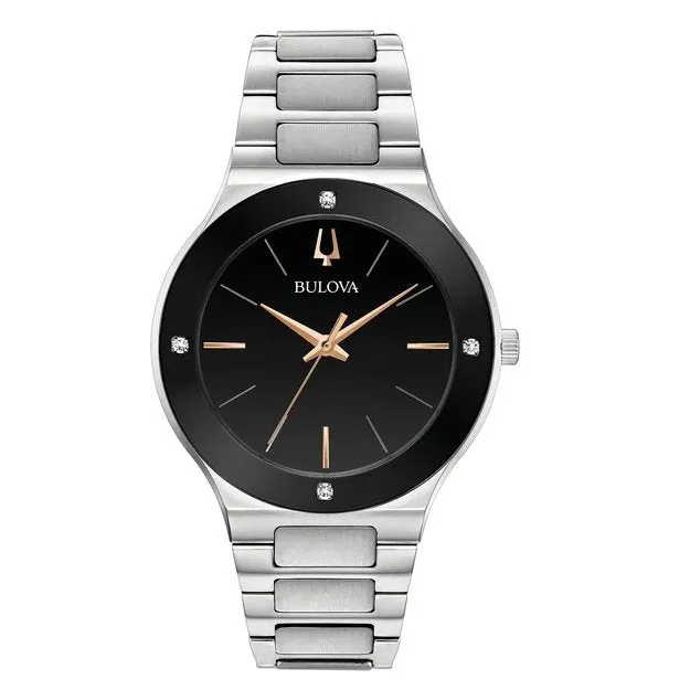 Bulova Millennia Mens Stainless Steel Diamonds and Black Dial Watch