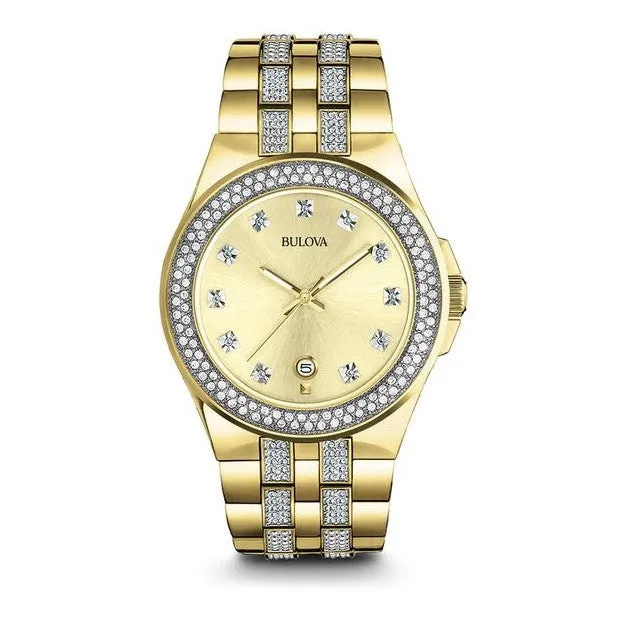 Bulova Phantom Mens Gold Tone Crystal Watch