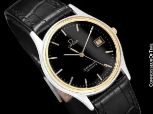 c. 1982 Omega Seamaster Brest Vintage Mens Quartz Watch - Stainless Steel & 18K Gold Plated