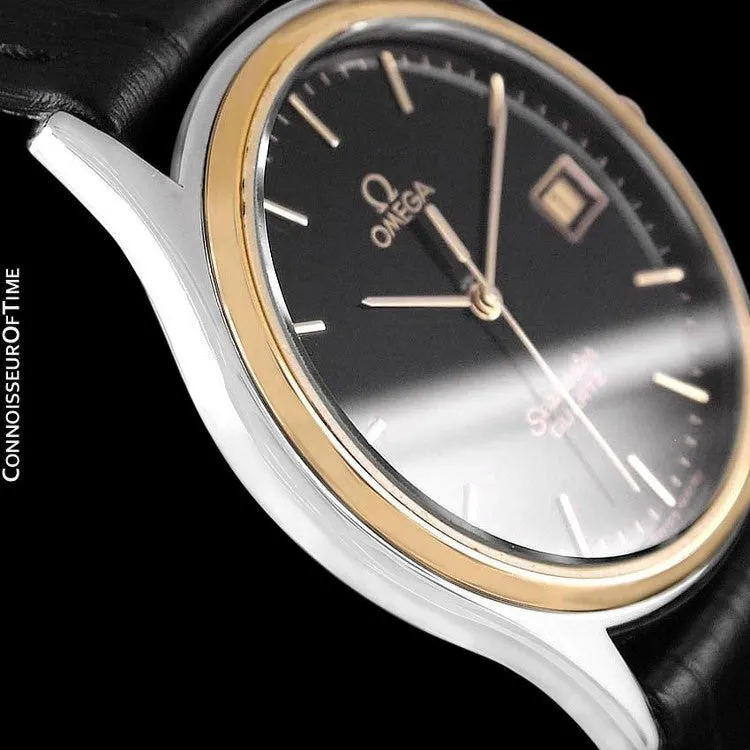 c. 1982 Omega Seamaster Brest Vintage Mens Quartz Watch - Stainless Steel & 18K Gold Plated