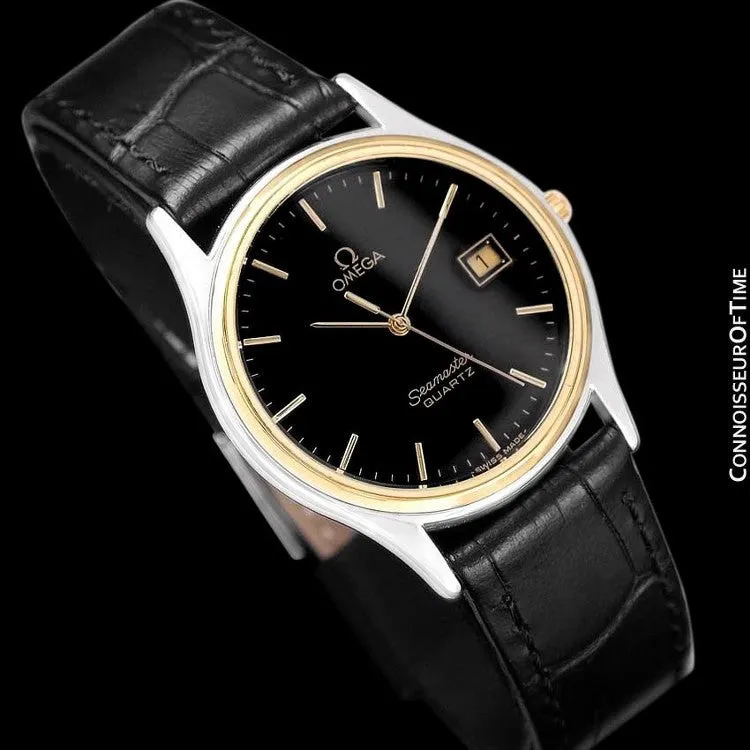 c. 1982 Omega Seamaster Brest Vintage Mens Quartz Watch - Stainless Steel & 18K Gold Plated