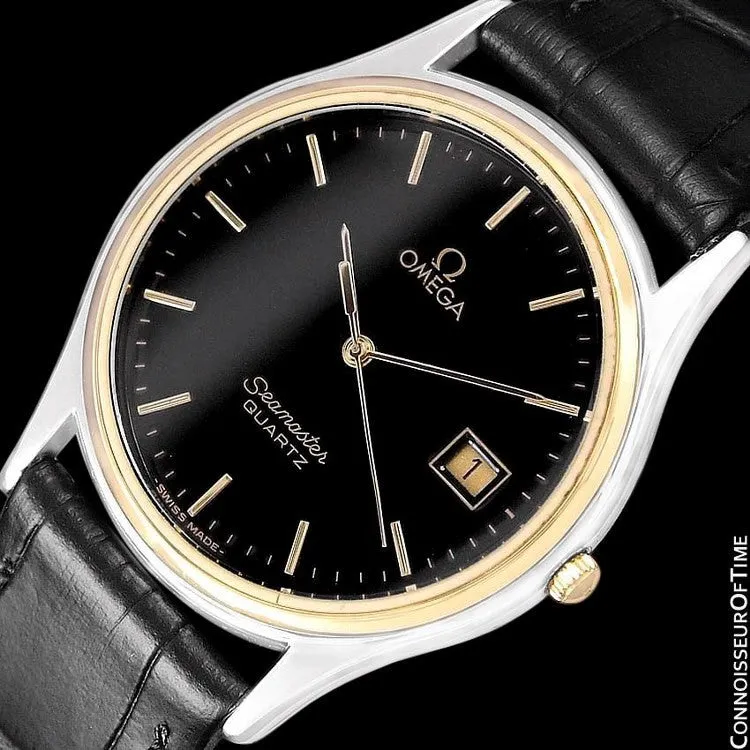 c. 1982 Omega Seamaster Brest Vintage Mens Quartz Watch - Stainless Steel & 18K Gold Plated
