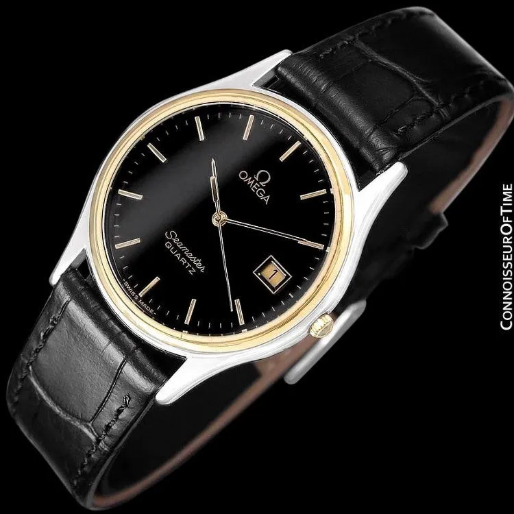 c. 1982 Omega Seamaster Brest Vintage Mens Quartz Watch - Stainless Steel & 18K Gold Plated