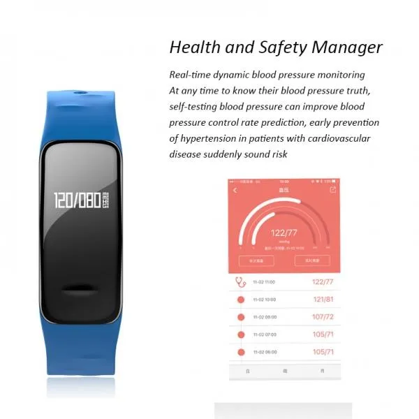 C1 Blood Pressure Oxygen Heart Rate Pedometer Smart Bracelet for Android IOS Blue