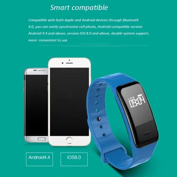 C1 Blood Pressure Oxygen Heart Rate Pedometer Smart Bracelet for Android IOS Blue