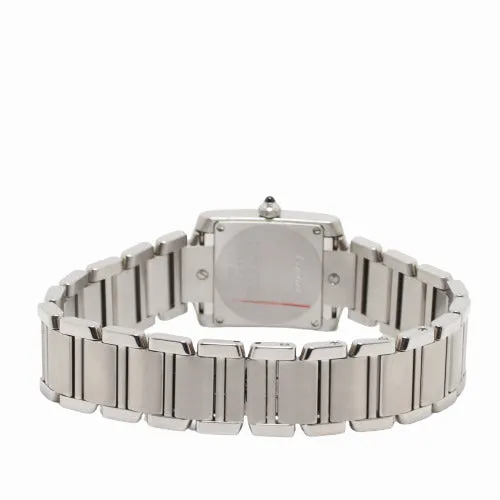 Cartier Ladies Tank Francaise Stainless Steel 25mm x 20mm White Roman Dial Watch Reference# W51008Q3