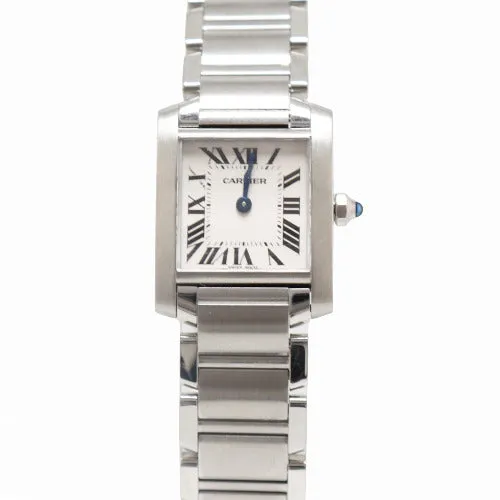 Cartier Ladies Tank Francaise Stainless Steel 25mm x 20mm White Roman Dial Watch Reference# W51008Q3