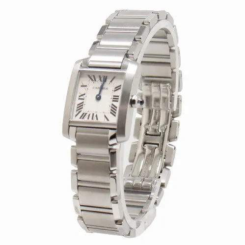 Cartier Ladies Tank Francaise Stainless Steel 25mm x 20mm White Roman Dial Watch Reference# W51008Q3