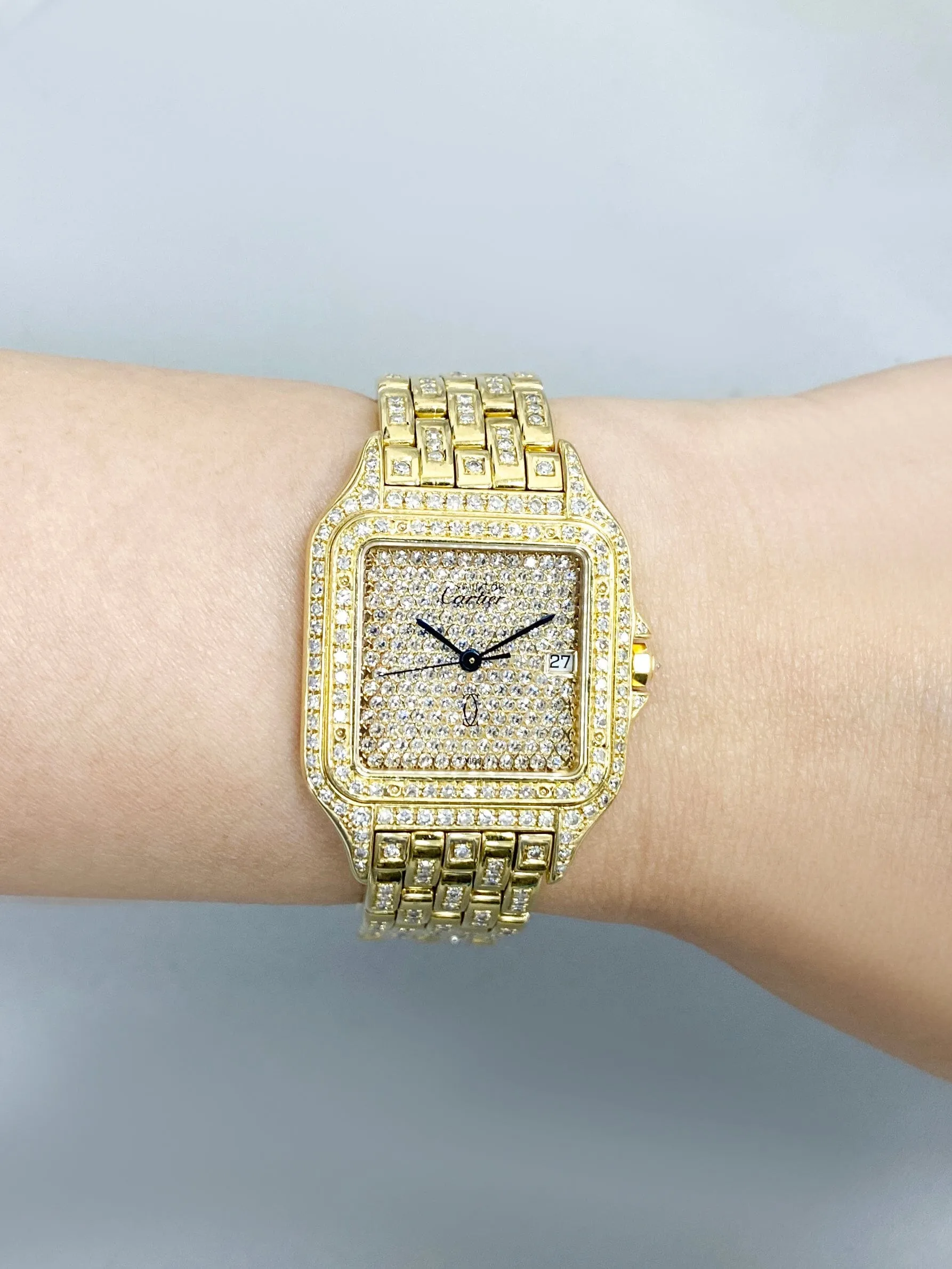 Cartier Panthere Large W25014B9 Pave Diamond Dial Mens Watch