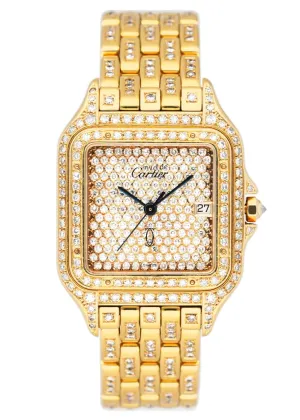 Cartier Panthere Large W25014B9 Pave Diamond Dial Mens Watch