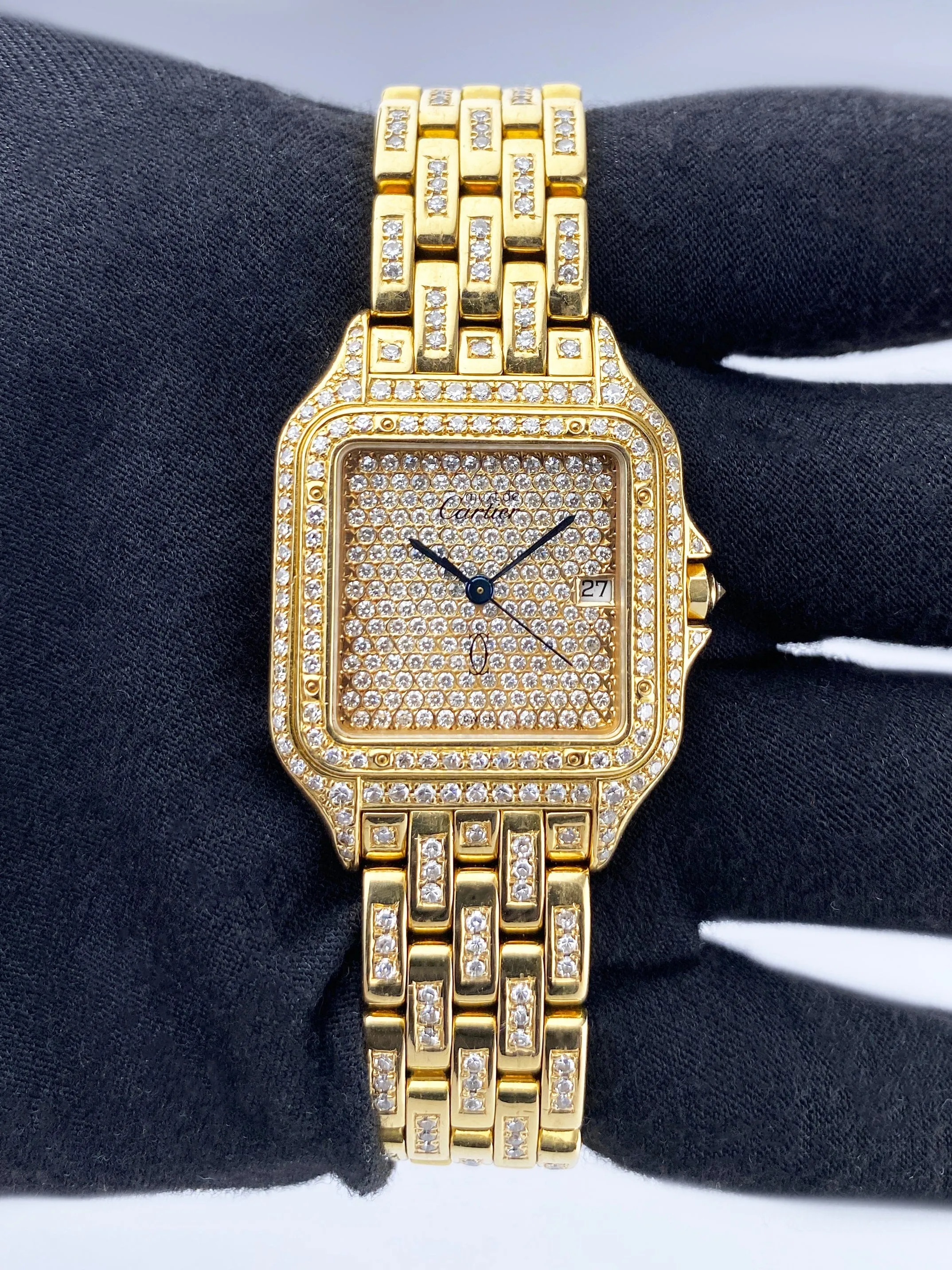 Cartier Panthere Large W25014B9 Pave Diamond Dial Mens Watch
