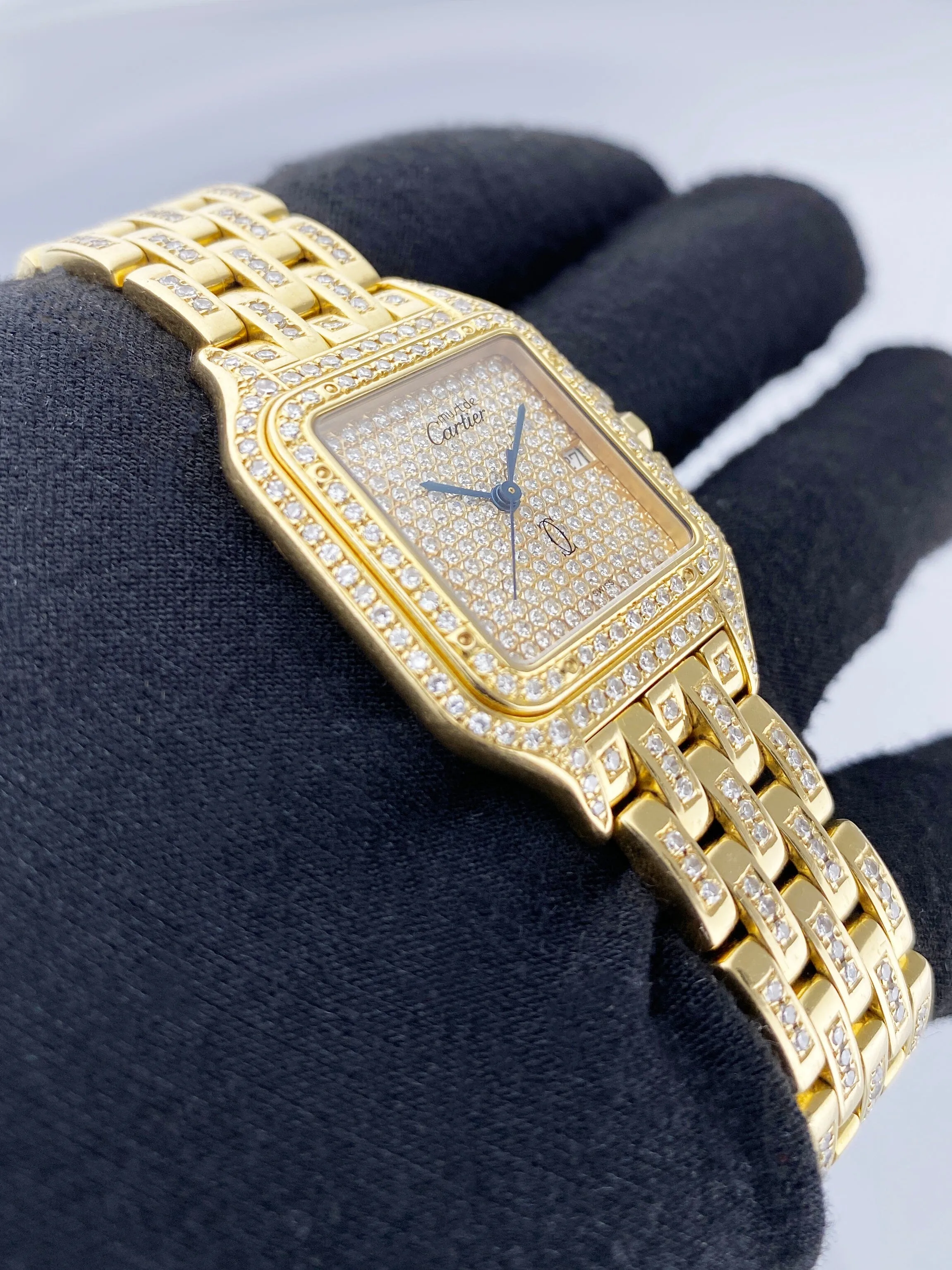 Cartier Panthere Large W25014B9 Pave Diamond Dial Mens Watch