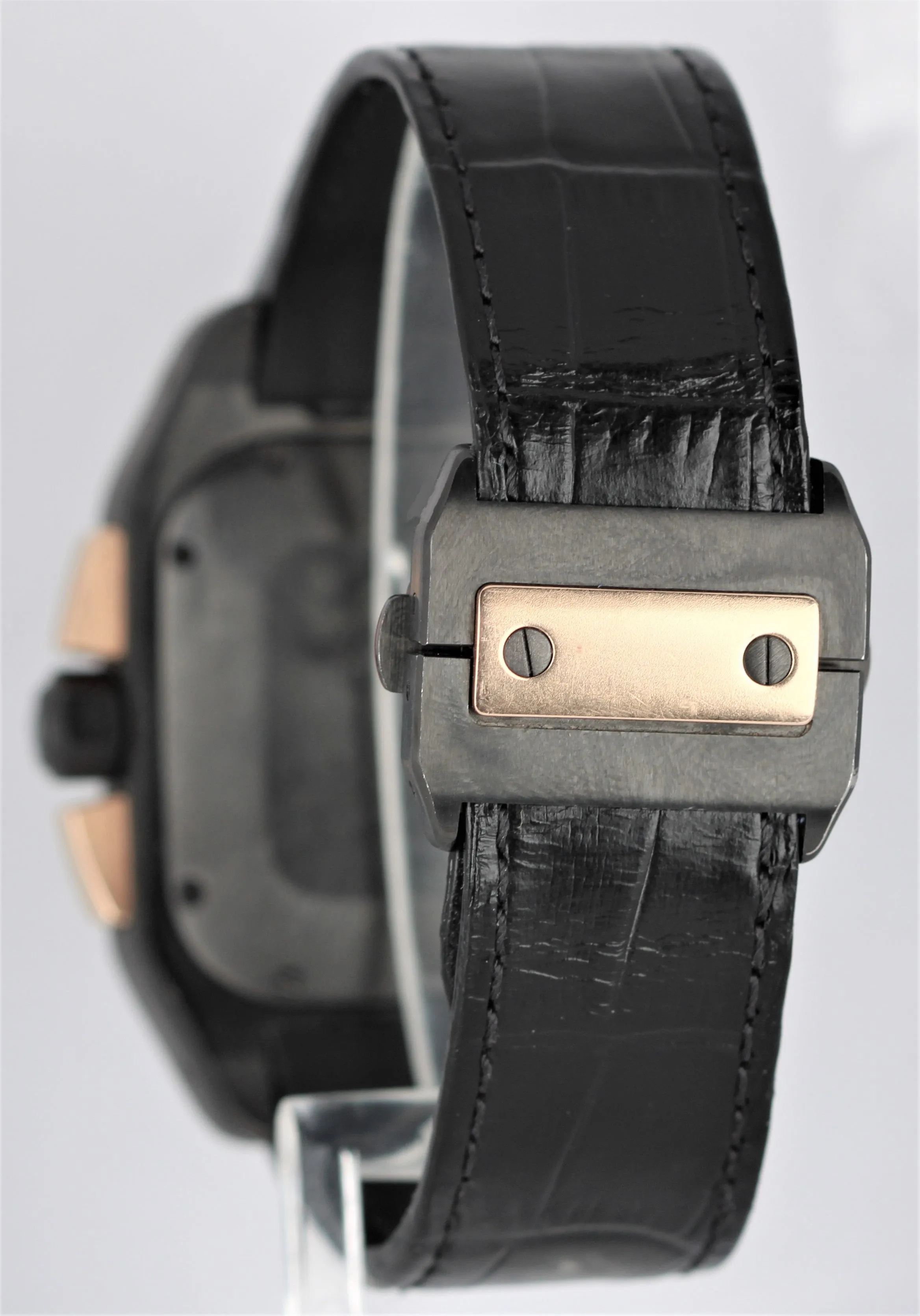 Cartier Santos 100 Large 18k Rose Gold Black 52x41mm Leather W2020004 3104 Watch