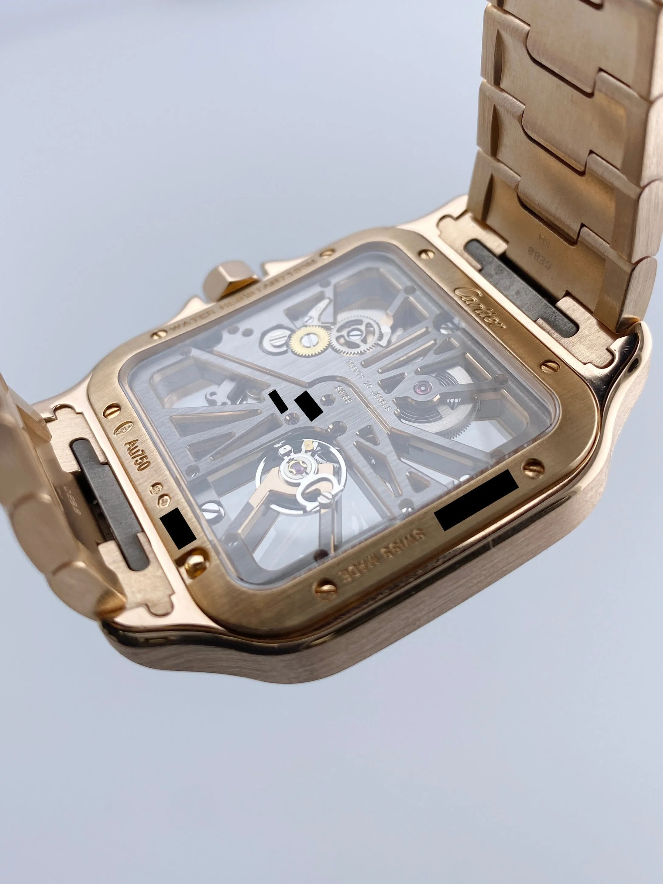 Cartier Santos Large WHSA0016 Skeleton Dial Rose Gold Mens Watch Papers Box