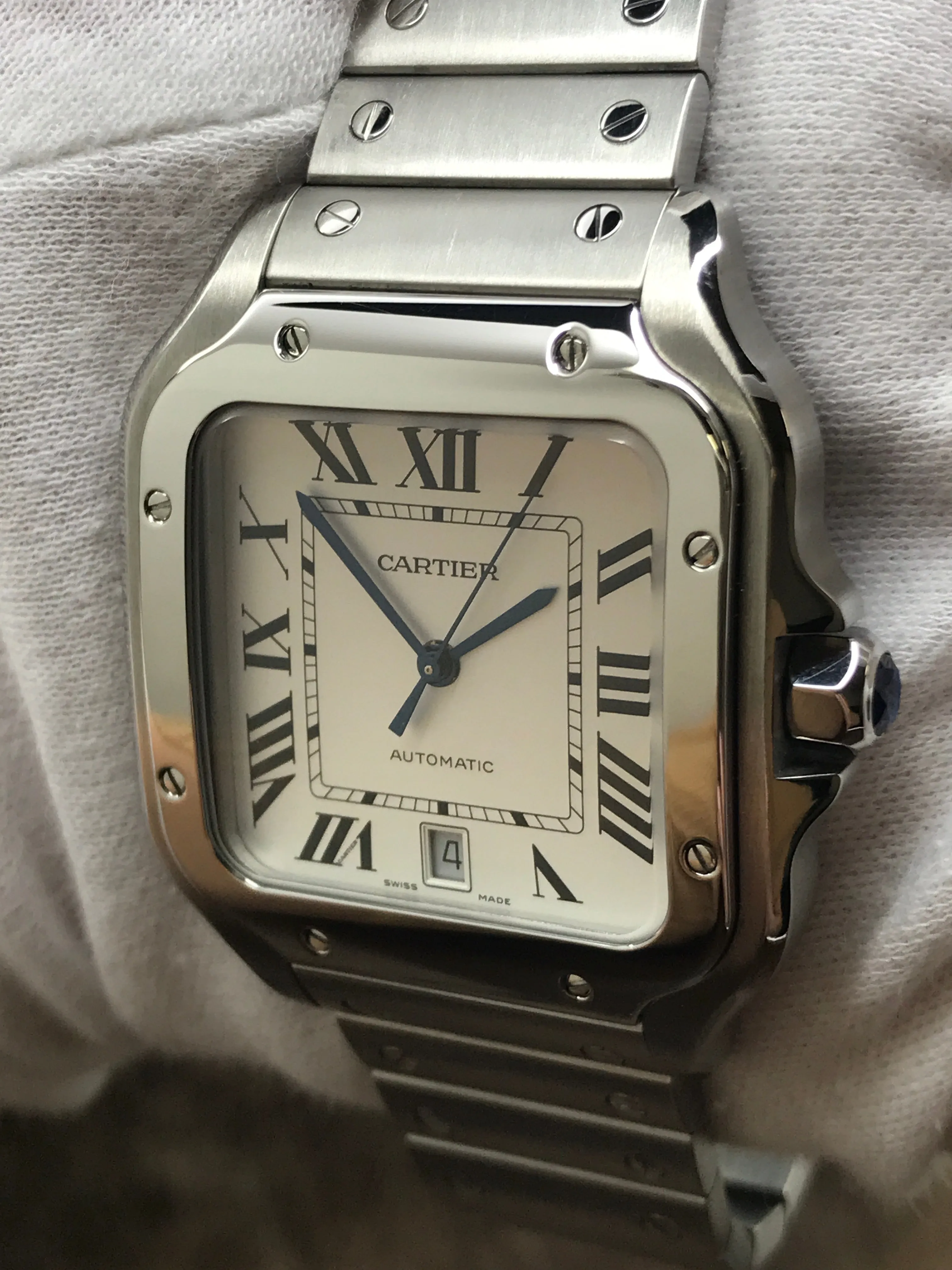 Cartier Santos Large WSSA0018 Silvered Opaline Dial Automatic Watch
