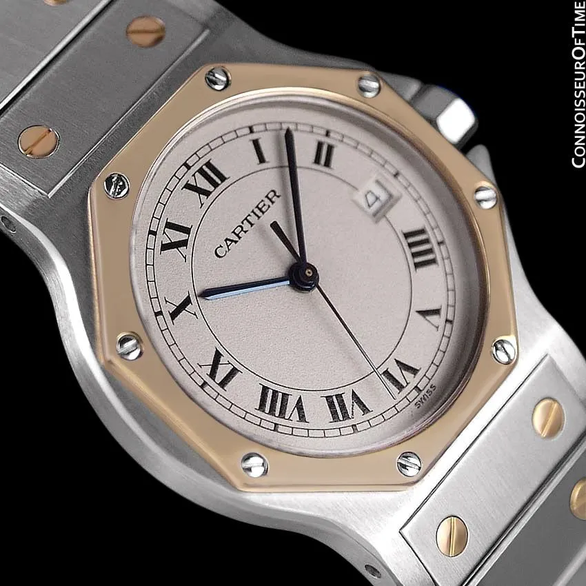 Cartier Santos Octagon Mens (Midsize) Quartz Watch - Stainless Steel & 18K Gold