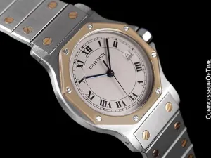 Cartier Santos Octagon Mens (Midsize) Quartz Watch - Stainless Steel & 18K Gold