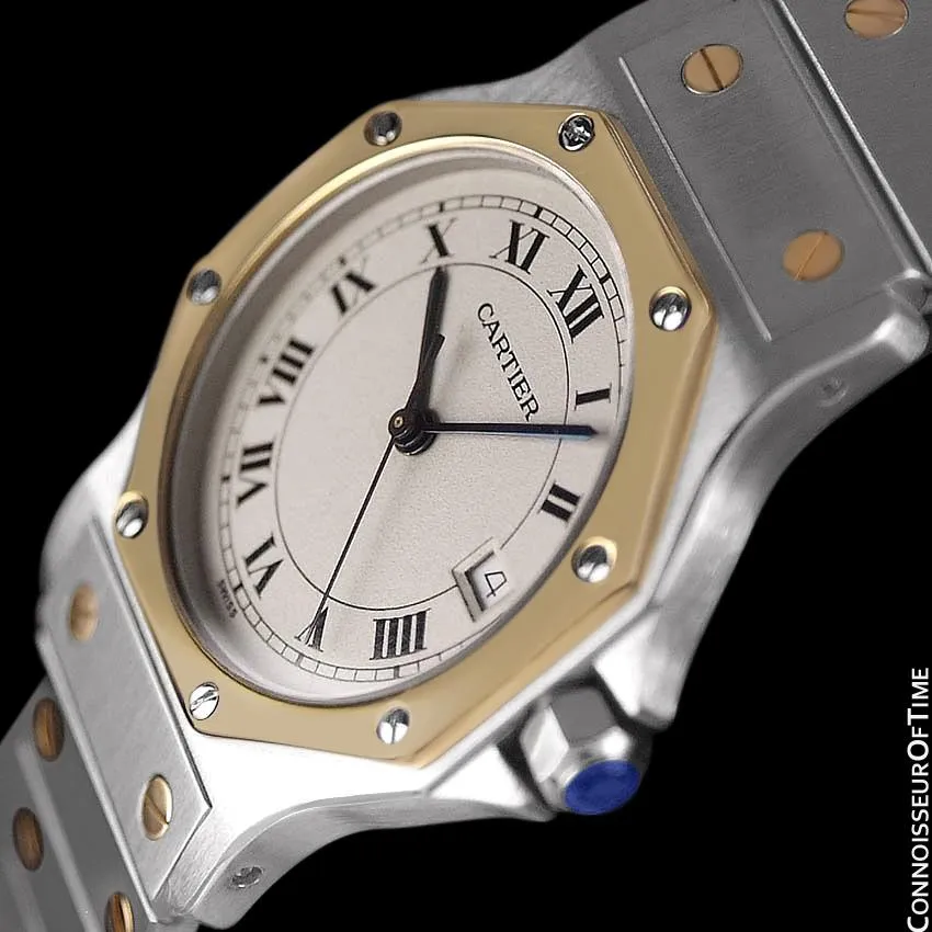 Cartier Santos Octagon Mens Midsize Unisex Quartz Watch with Papers - Stainless Steel & 18K Gold