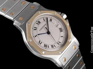 Cartier Santos Octagon Mens Midsize Unisex Quartz Watch with Papers - Stainless Steel & 18K Gold