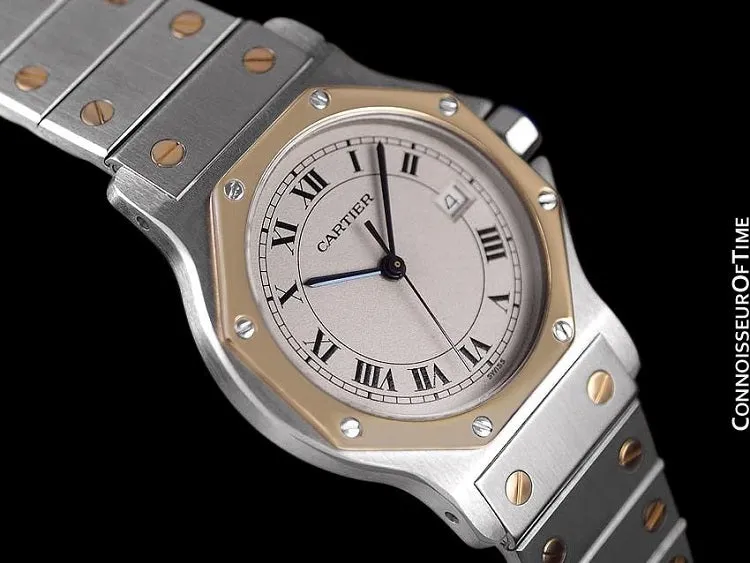 Cartier Santos Octagon Mens Midsize Unisex Quartz Watch with Papers - Stainless Steel & 18K Gold