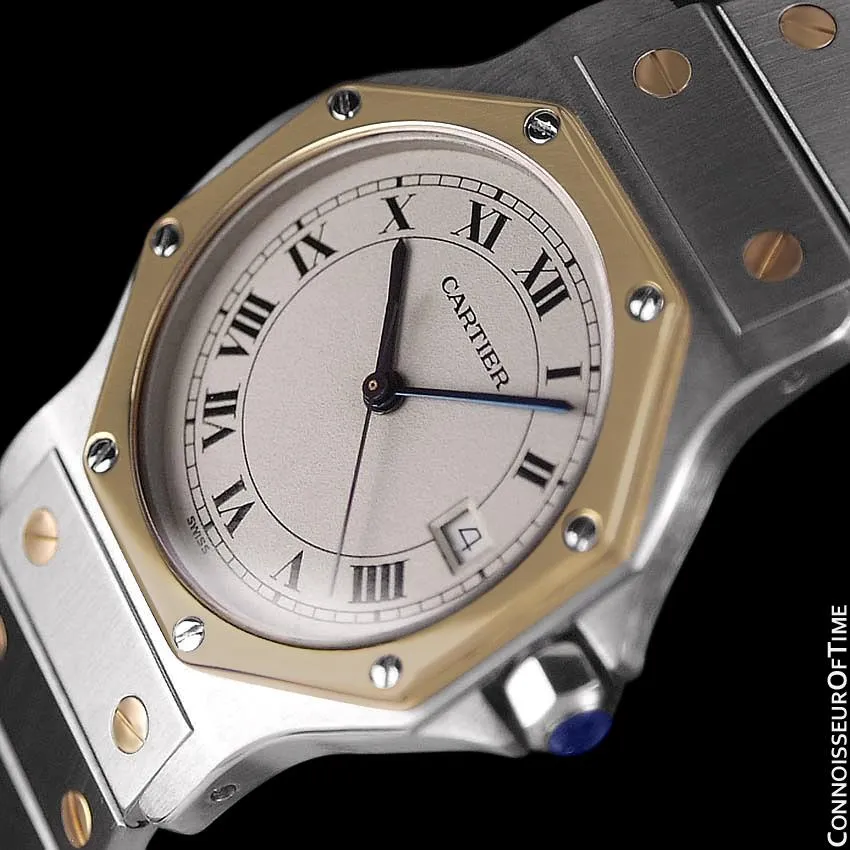 Cartier Santos Octagon Mens Midsize Unisex Quartz Watch with Papers - Stainless Steel & 18K Gold