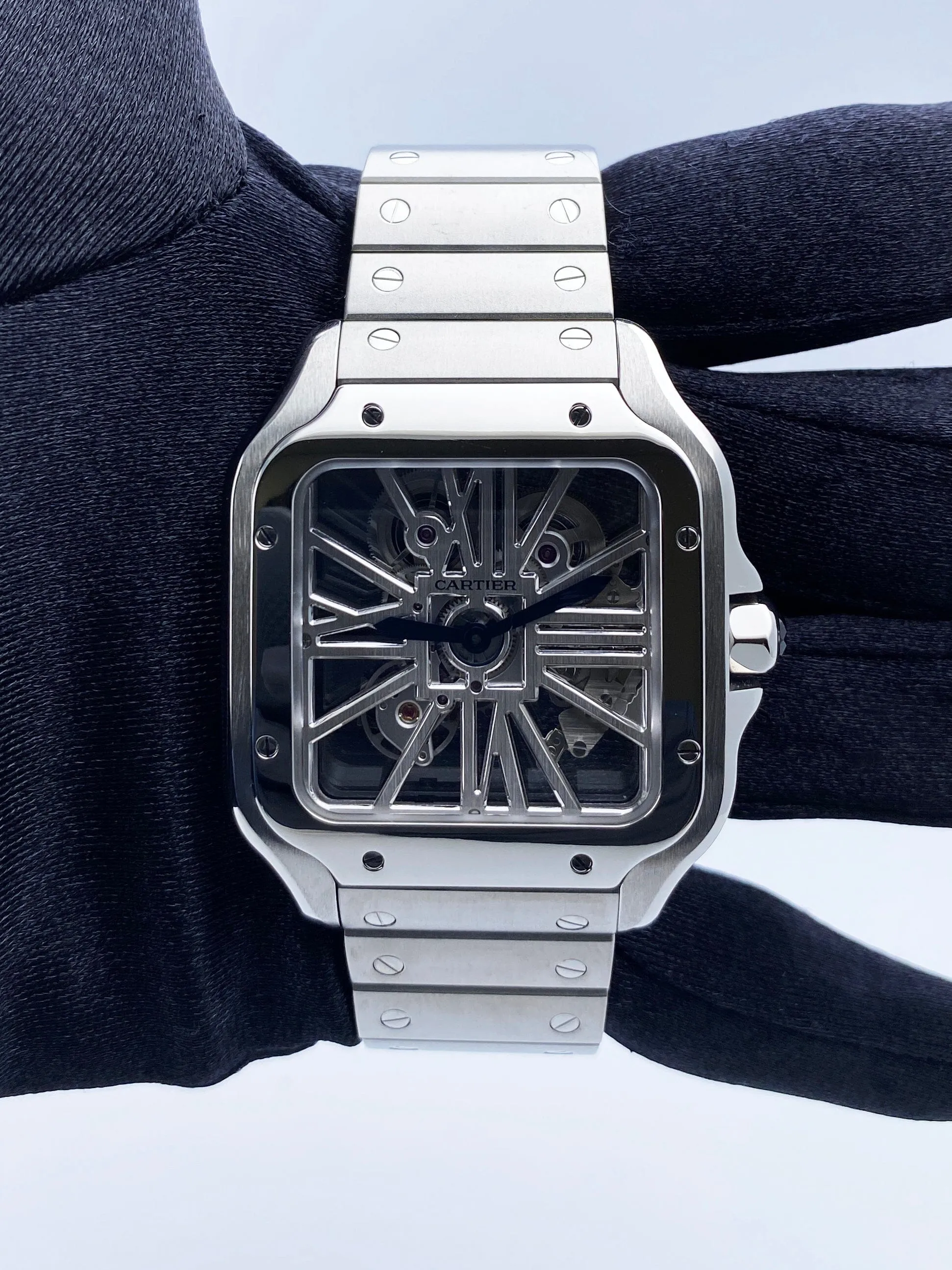 Cartier Santos WHSA0015 Large Skeleton Men's Watch Box & Papers
