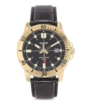 CASIO Men's Enticer Gold Tone Leather Band Black Dial Casual Analog Sporty Watch #MTP-VD01GL-1EVUDF