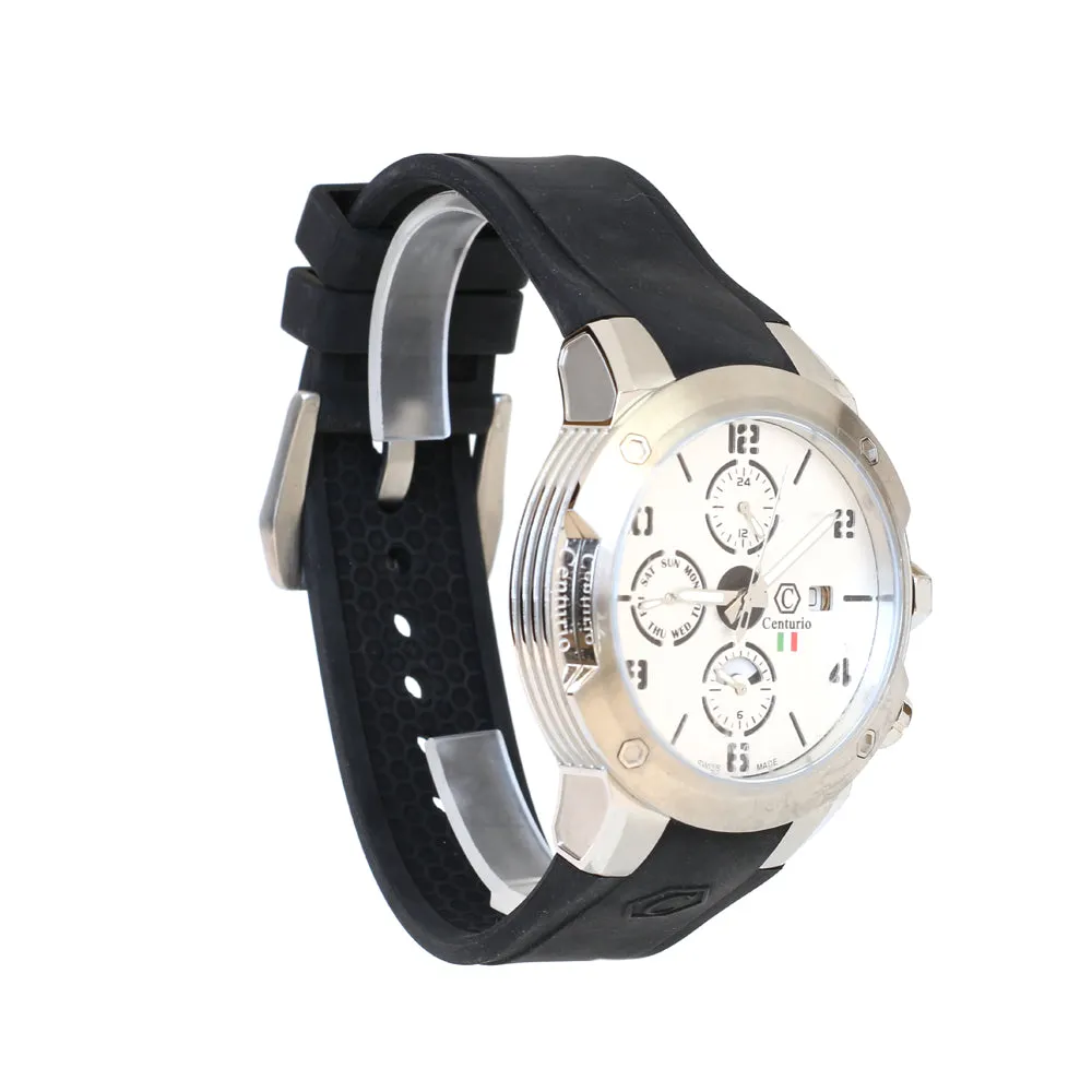Centurio Multi Function Watch With Stainless Steel Case And Leather Strap (Croco Pattern)
