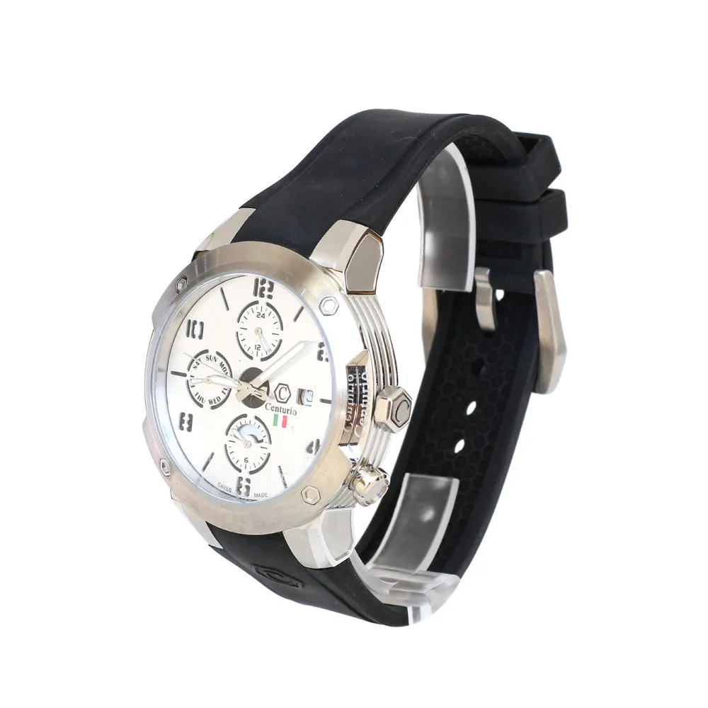 Centurio Multi Function Watch With Stainless Steel Case And Leather Strap (Croco Pattern)