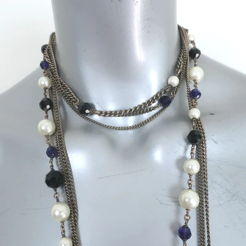 Chanel 06P Runway CC Feather Necklace Draped Chains Pearls & Beads
