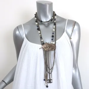 Chanel 06P Runway CC Feather Necklace Draped Chains Pearls & Beads