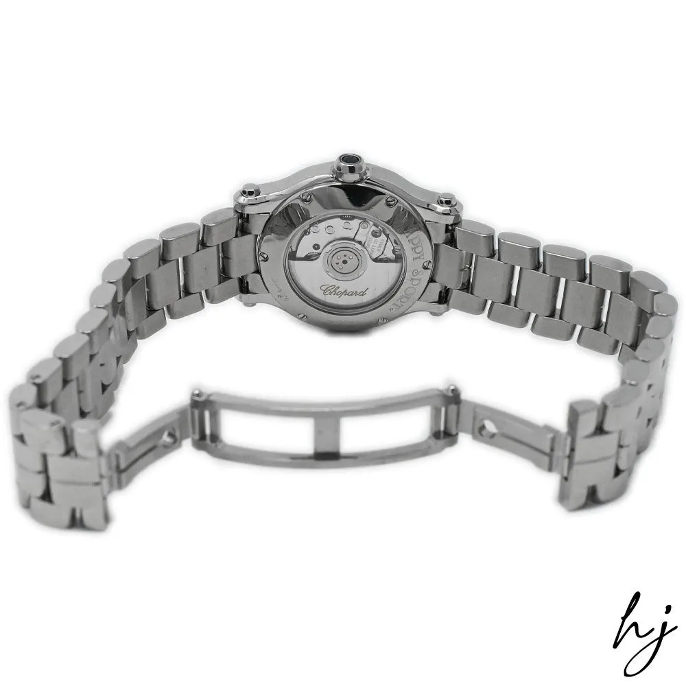 Chopard Ladies Happy Sport Stainless Steel  30mm Silver Roman Dial Watch w/ Floating Diamonds Reference #: 278573-3002