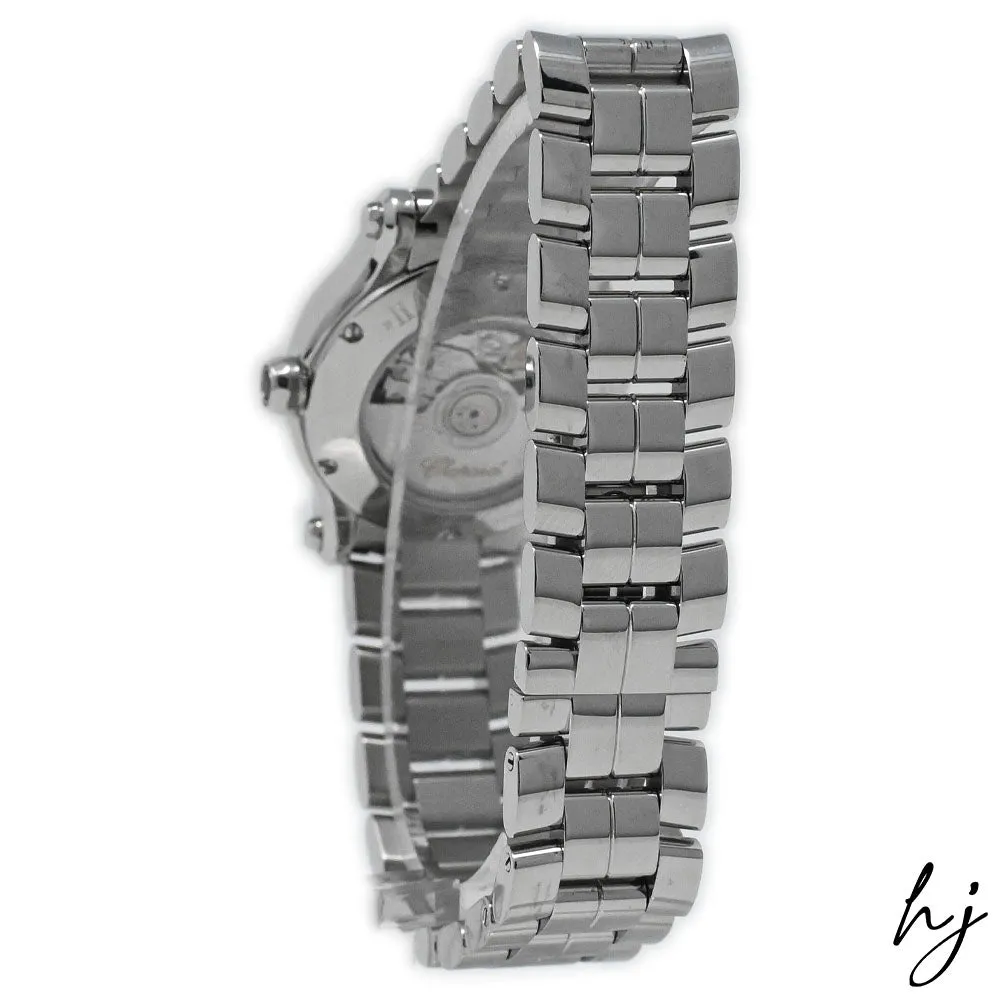 Chopard Ladies Happy Sport Stainless Steel  30mm Silver Roman Dial Watch w/ Floating Diamonds Reference #: 278573-3002