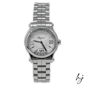 Chopard Ladies Happy Sport Stainless Steel  30mm Silver Roman Dial Watch w/ Floating Diamonds Reference #: 278573-3002