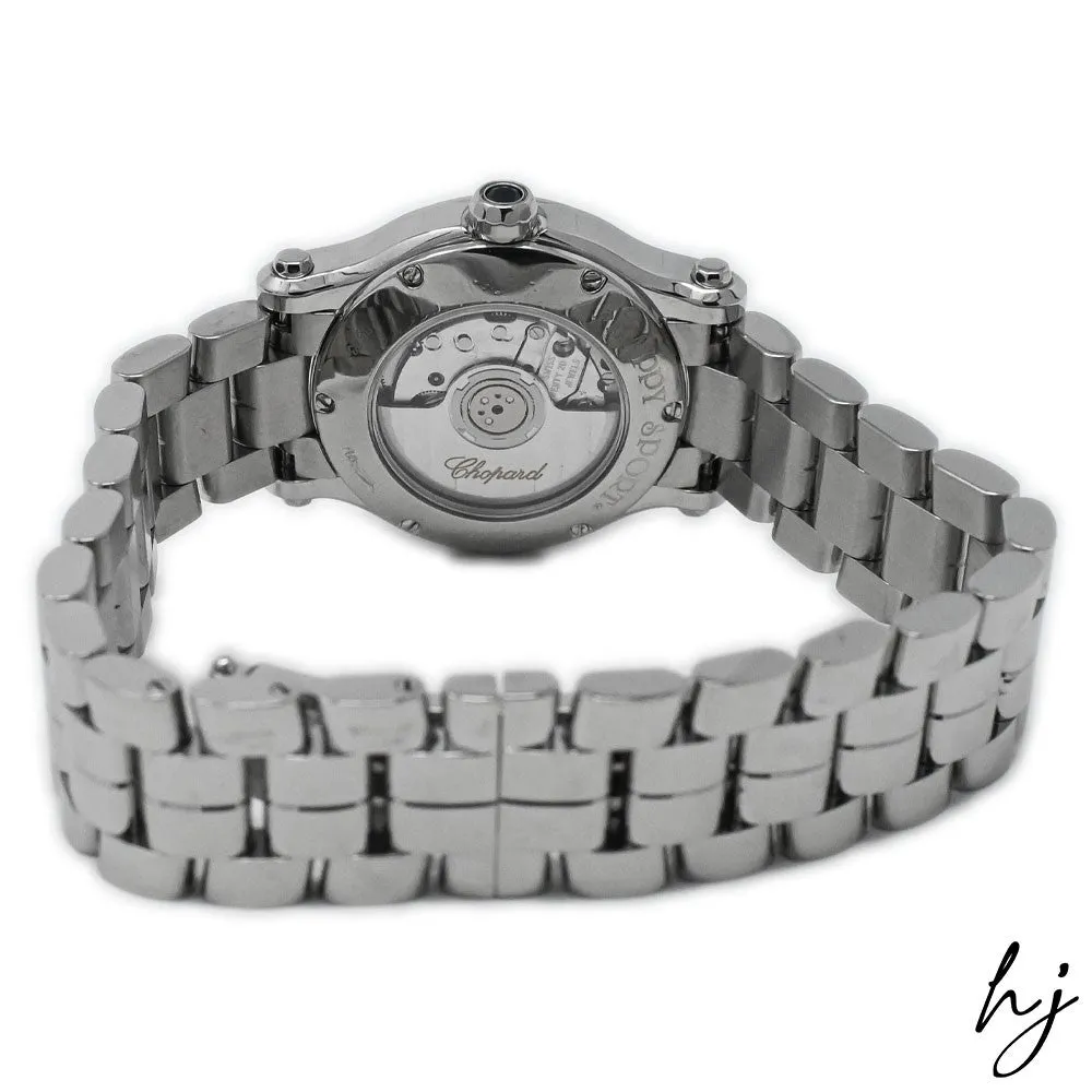Chopard Ladies Happy Sport Stainless Steel  30mm Silver Roman Dial Watch w/ Floating Diamonds Reference #: 278573-3002