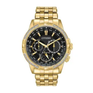 Citizen Calendrier Mens Eco Drive Gold Tone Diamond Bezel Watch